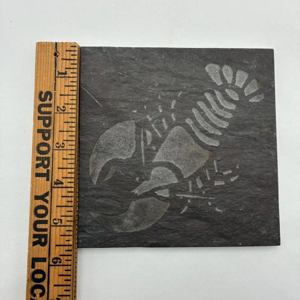 Natural Slate Etched Lobster Coaster Trivet Nautical Coastal Decor 5.5in Square